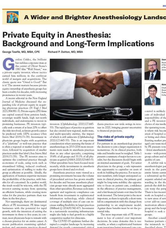 Private Equity in Anesthesia 
